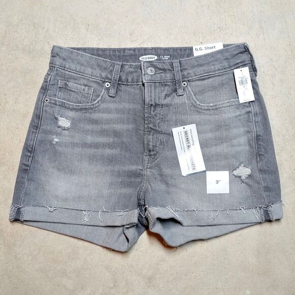 Old Navy Pants - Old Navy O.G. Shorts Womens 6 Gray High Rise Distressed Cutoff Jean Jort Stretch